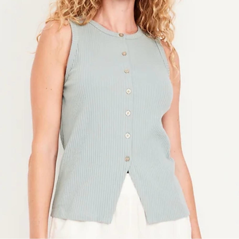 Old Navy Ribbed Button-Front Tank Top - Soft Blue